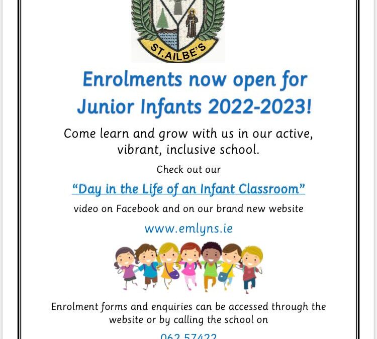Enrolments now open for Junior Infants 2022-2023. Come learn and grow with us in our active, vibrant, inclusive school.