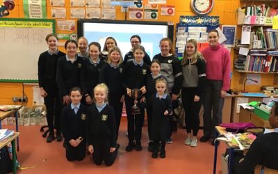JUNIOR GALBALLY CAMOGIE team visited us in school, sharing their county win and talked to us about the benefits of taking up a sport and playing for a club team.