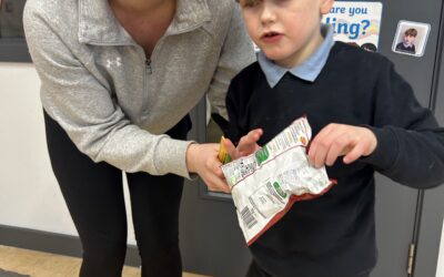 Miss Kelly popped in to give Caden his prize for green school competition ! 👏🏻
